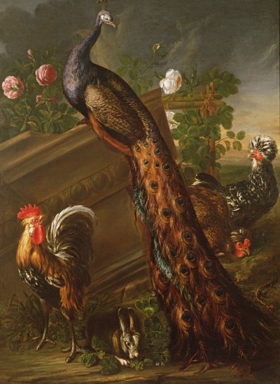 Peacock and Cockerels by David de Koninck